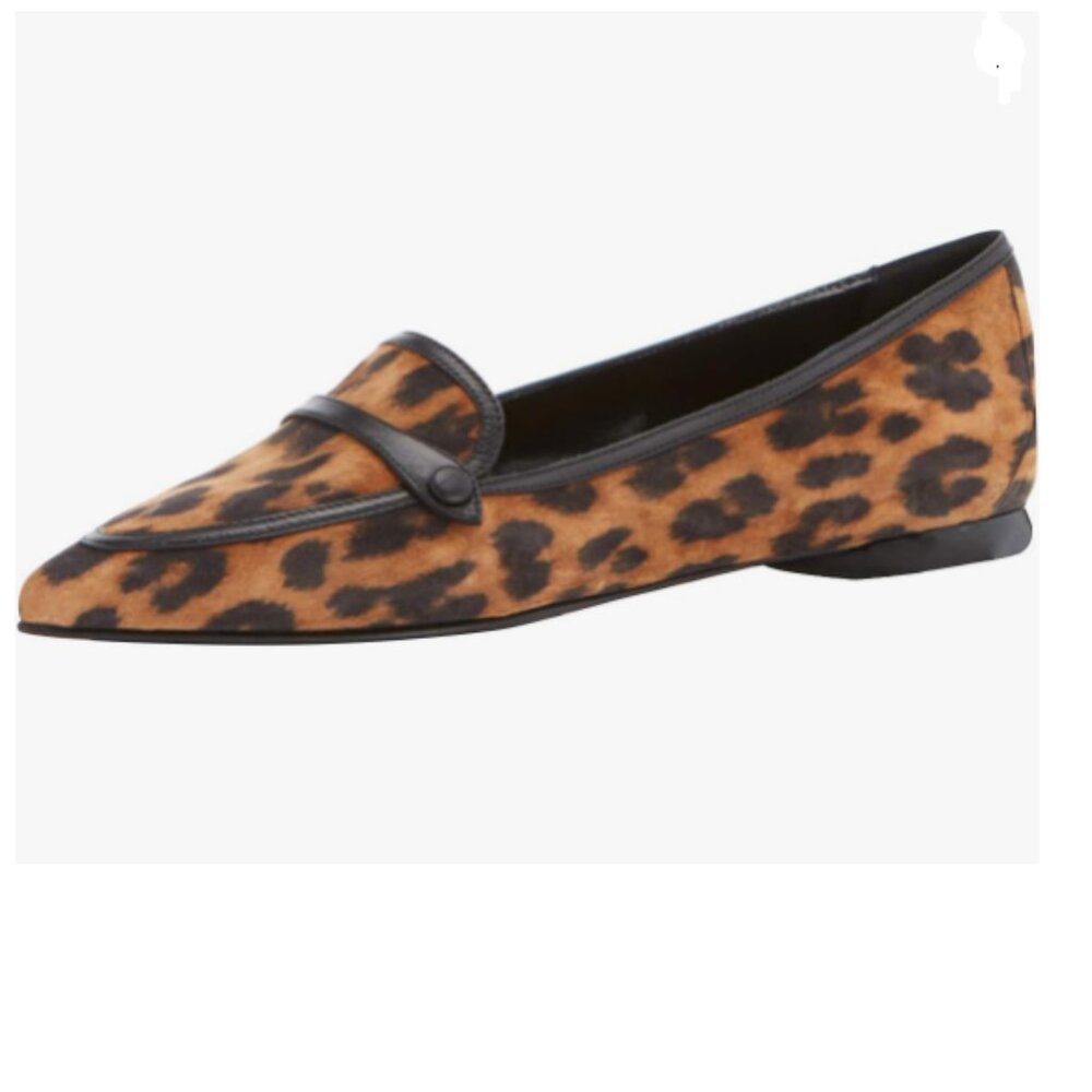 XYD Black/Brown Leopard Comfortable Pointed Closed Toe Flats Slip on Loafers